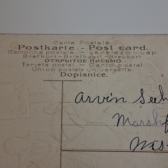 Antique 1 January New Year Postcard Germany Kids Sled Gold Embossed Gilt - Picture 6 of 8